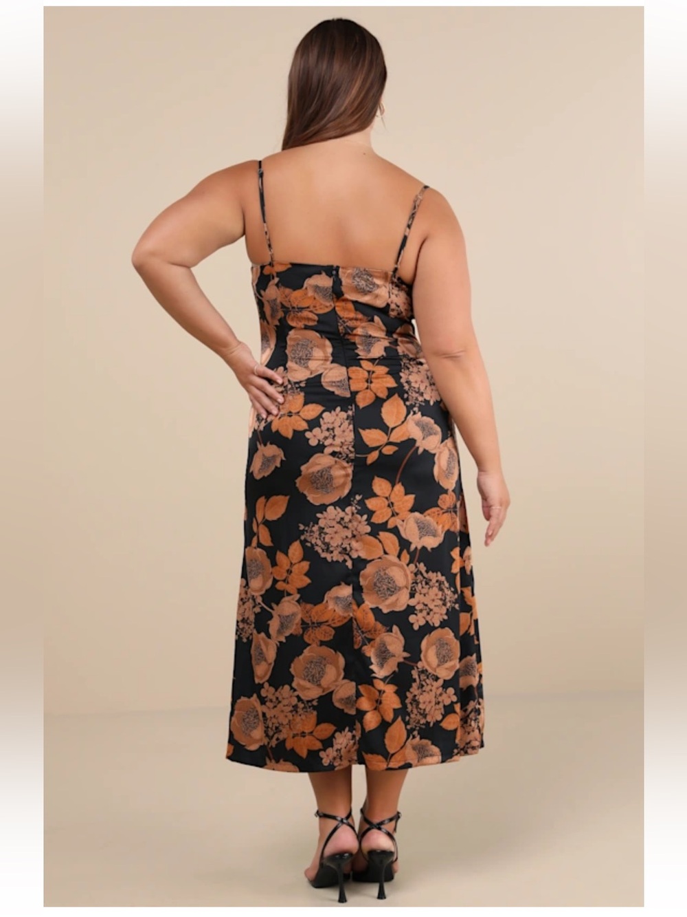 Black & Brown Floral Slip Midi Dress